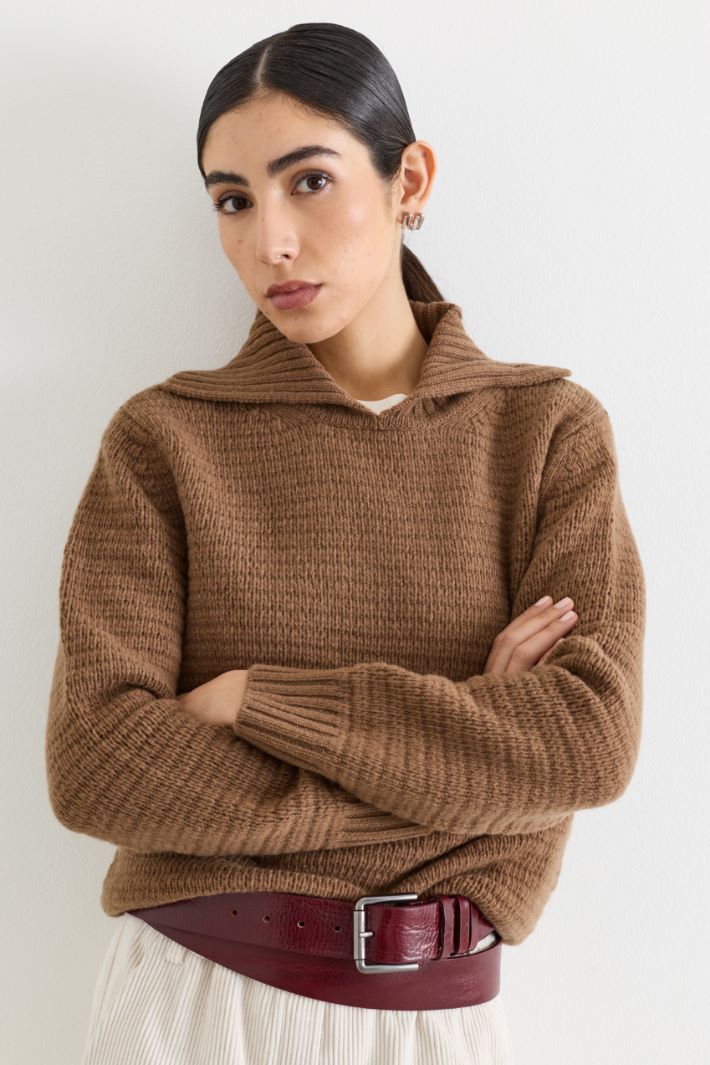 Maglia con maxi colletto a punta - MARRONE - Intrend - 2