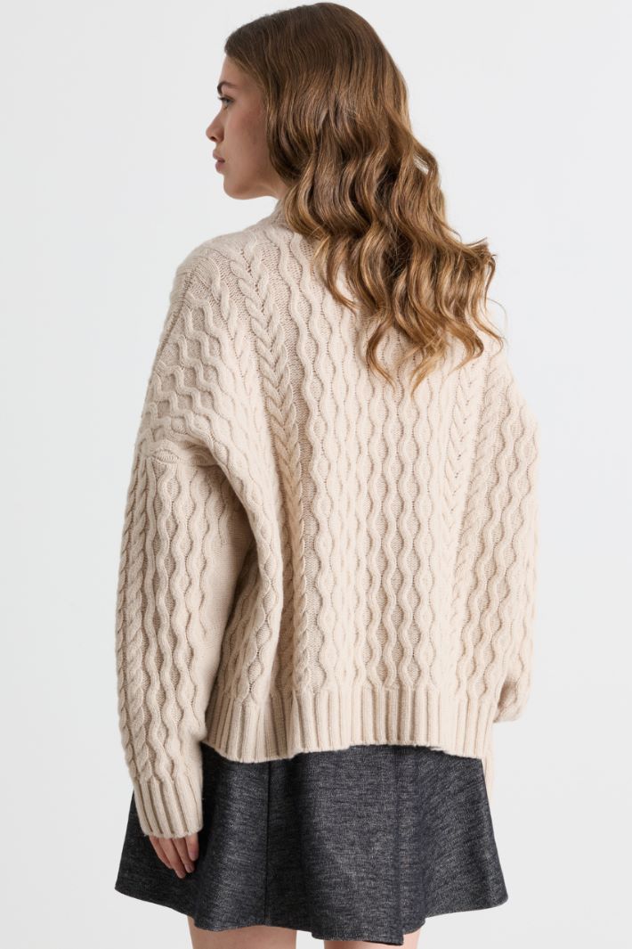 Pull coupe carrée en maille torsadée - BEIGE - Intrend - 4
