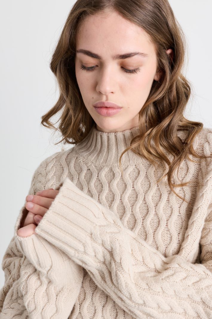 Pull coupe carrée en maille torsadée - BEIGE - Intrend - 3