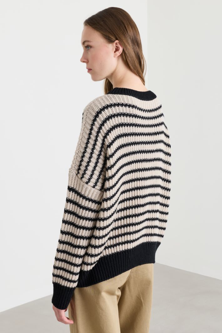 Kurzpullover in Patentstrick - BEIGE SCHWARZ - Intrend - 4