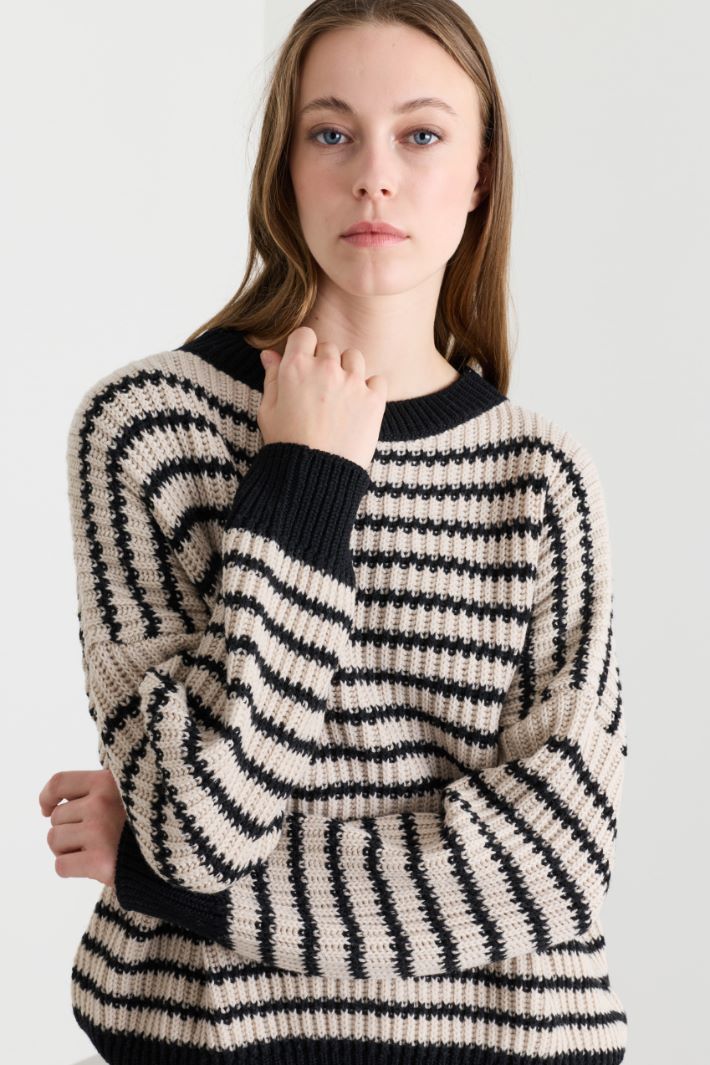 Kurzpullover in Patentstrick - BEIGE SCHWARZ - Intrend - 3