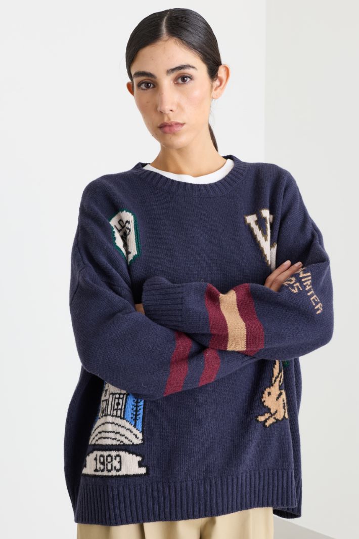 Maglia over con intarsio - BLU - Intrend - 2