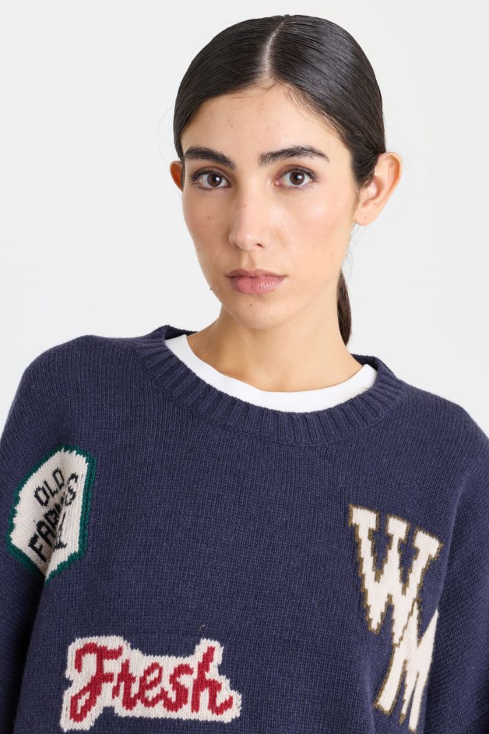 Maglia over con intarsio - BLU - Intrend - 3