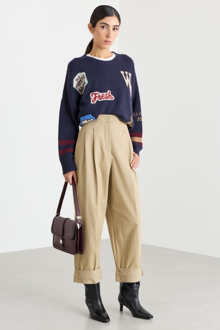 Maglia over con intarsio - BLU - Intrend