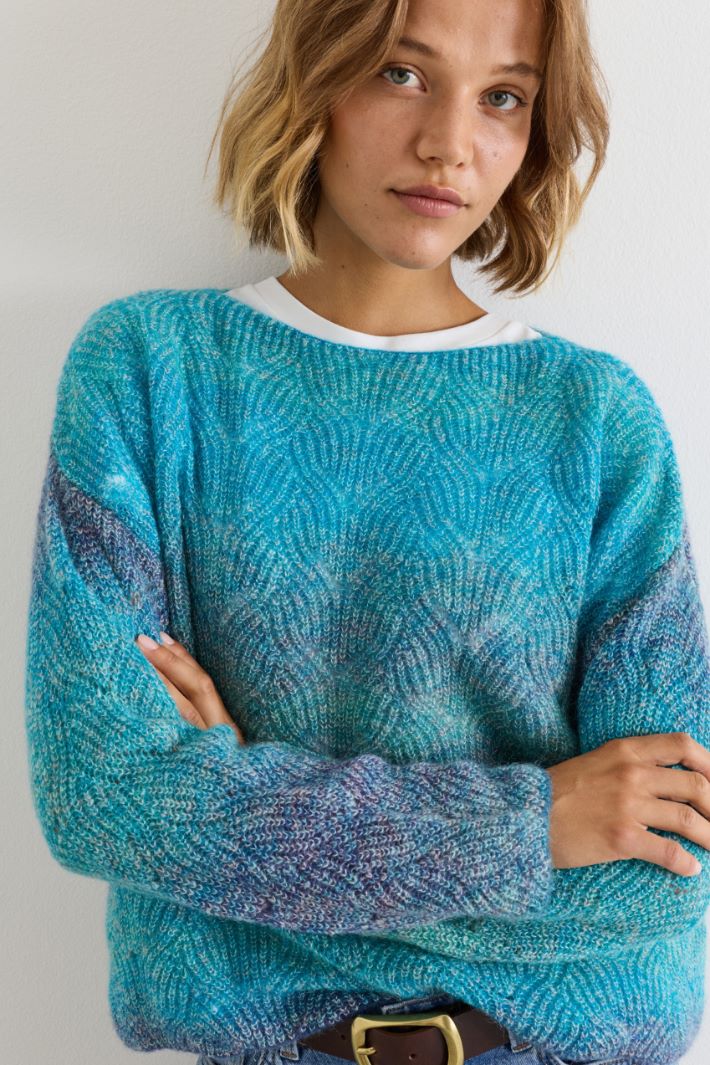 Maglia jacquard con fondo smerlato - AZZURRO - Intrend - 3