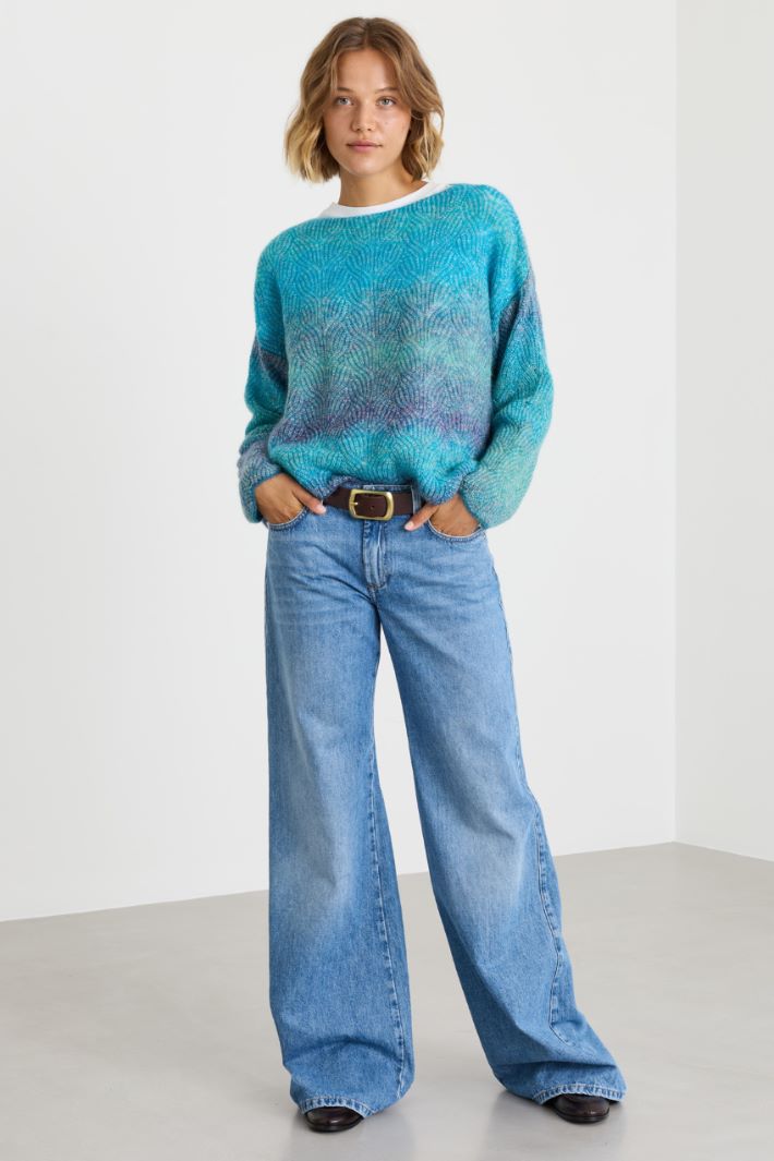 Maglia jacquard con fondo smerlato - AZZURRO - Intrend