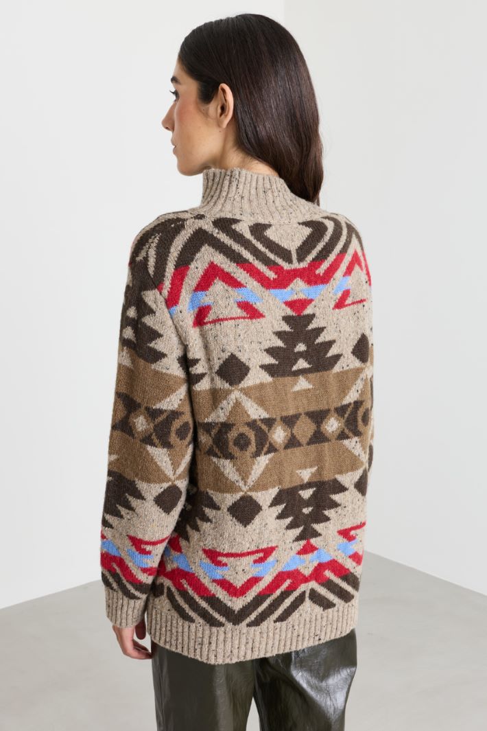 Jacquard roll-neck jumper - BROWN - Intrend - 4