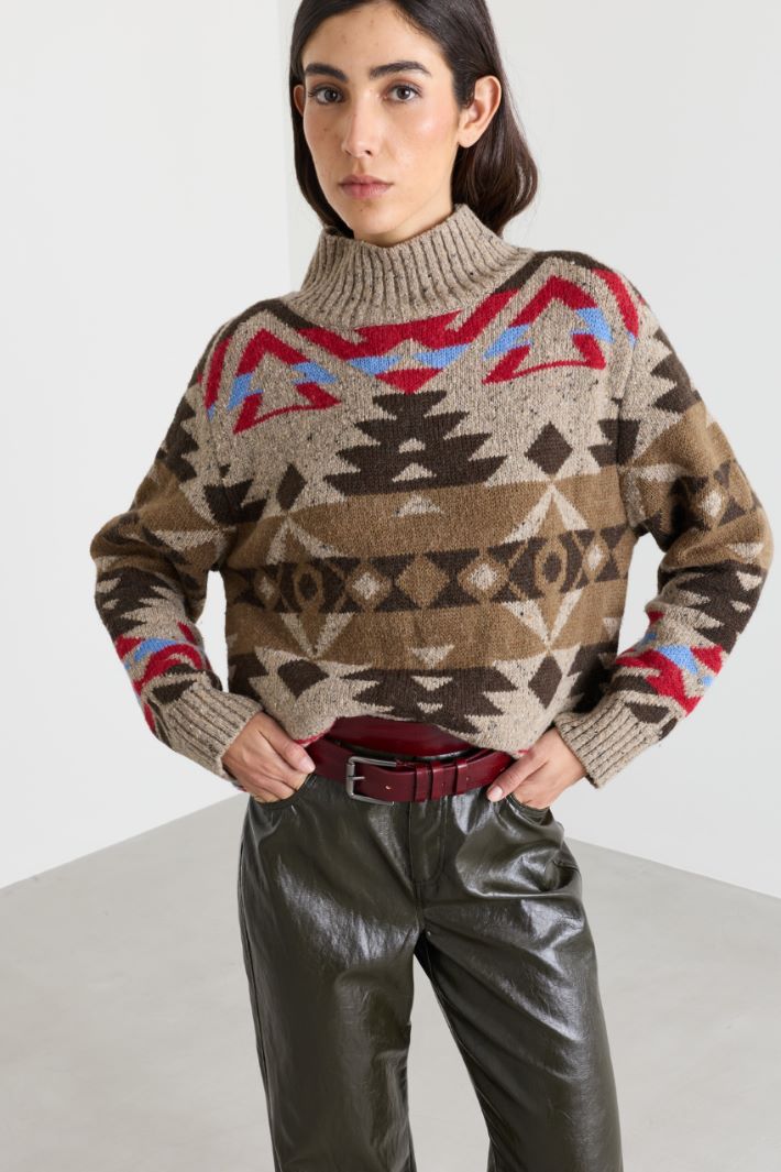 Jacquard roll-neck jumper - BROWN - Intrend - 2