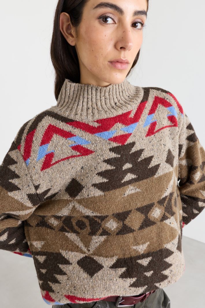 Jacquard roll-neck jumper - BROWN - Intrend - 3