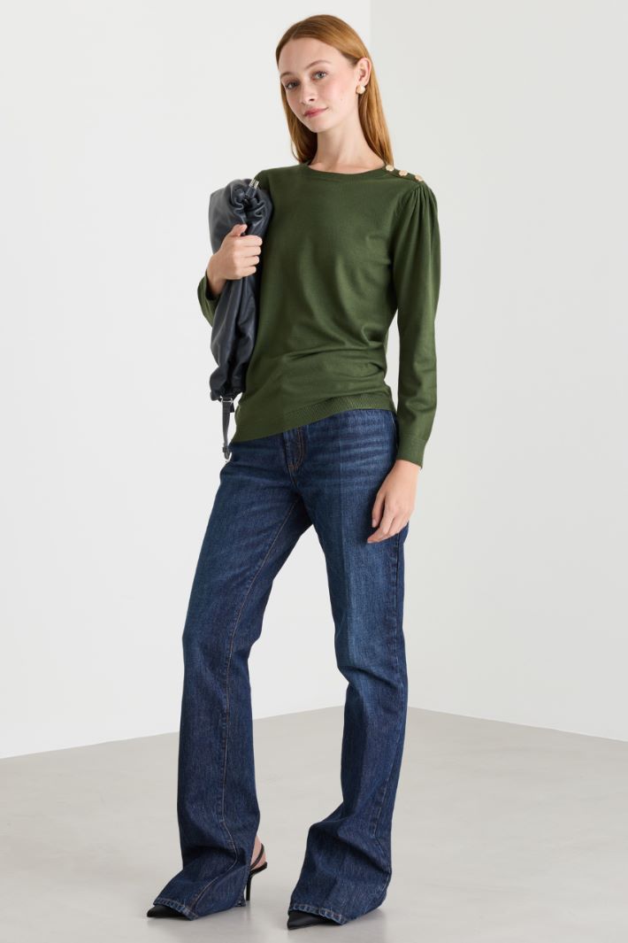 Three-quarter-sleeve top - GREEN - Intrend