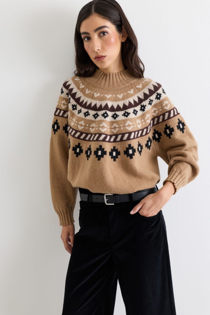 Jacquard jumper - CAMEL - Intrend - 2