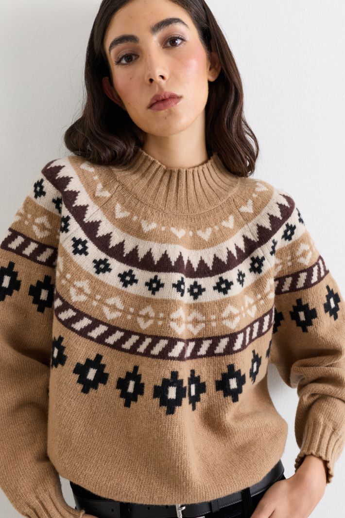 Jacquard jumper - CAMEL - Intrend - 3