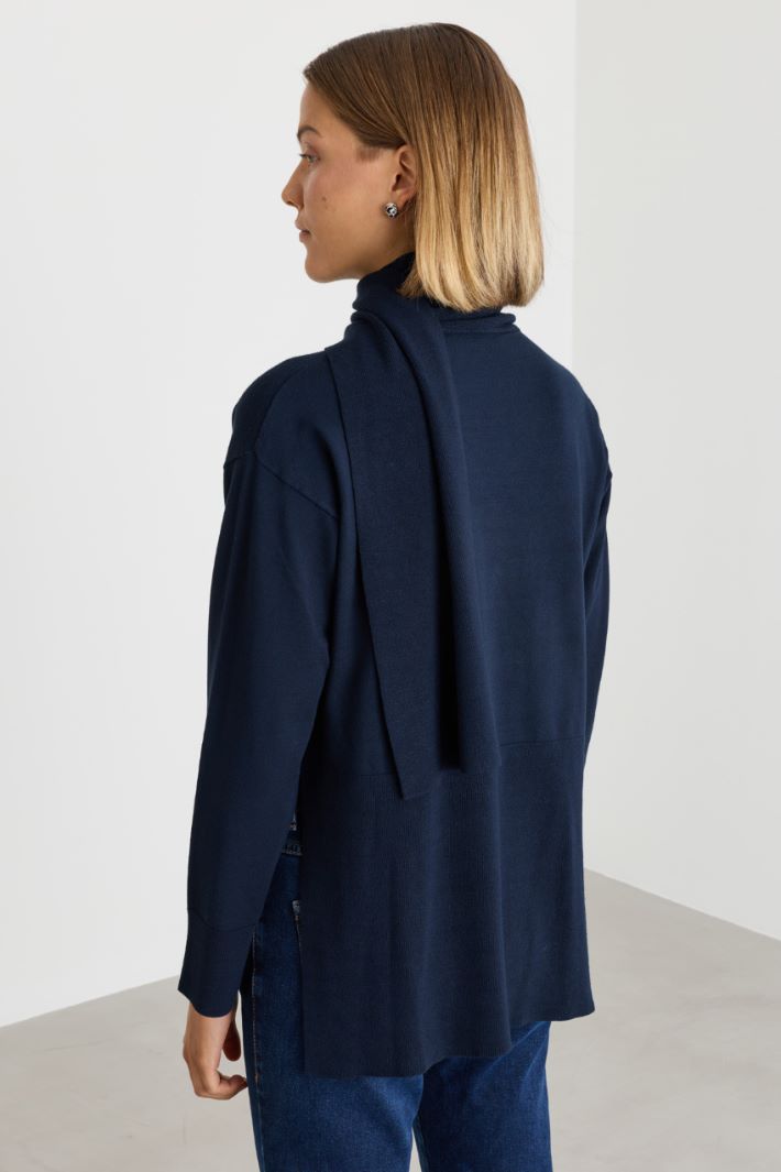 Scarf-neck jumper - BLUE - Intrend - 4
