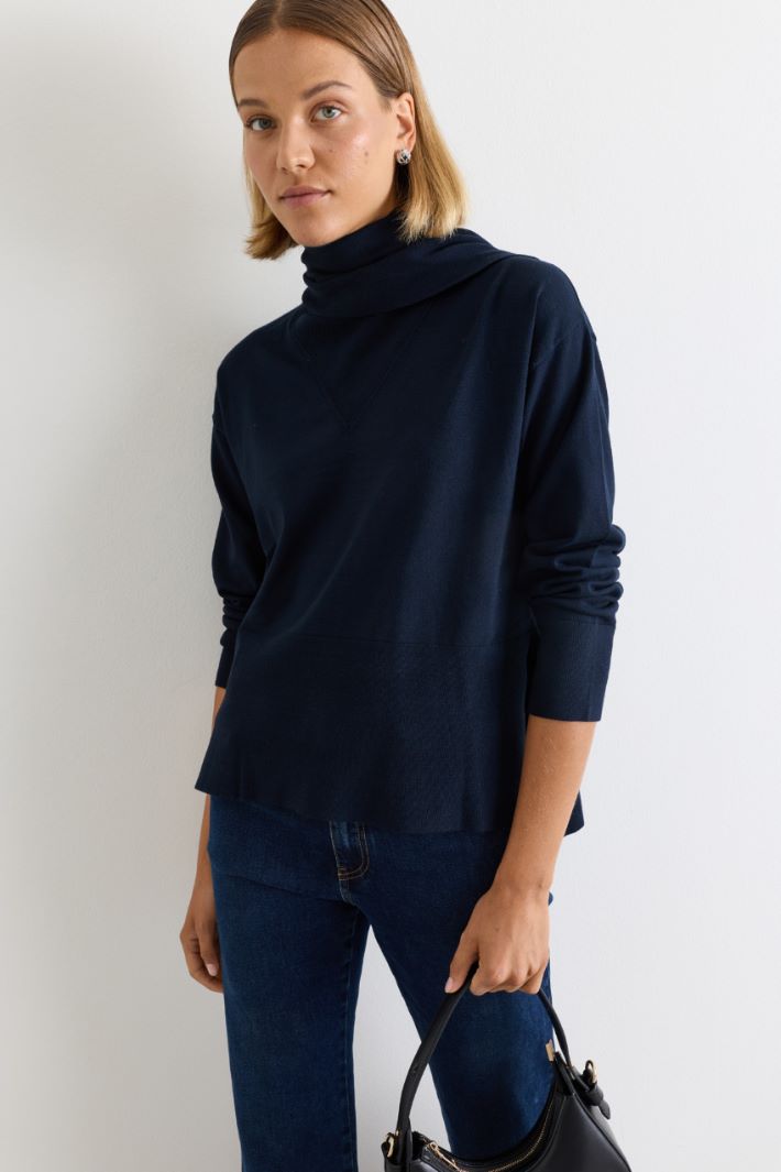 Scarf-neck jumper - BLUE - Intrend - 2