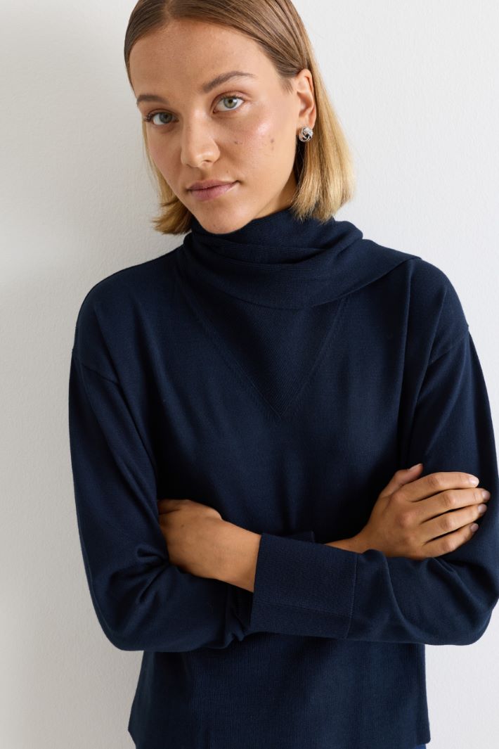 Scarf-neck jumper - BLUE - Intrend - 3