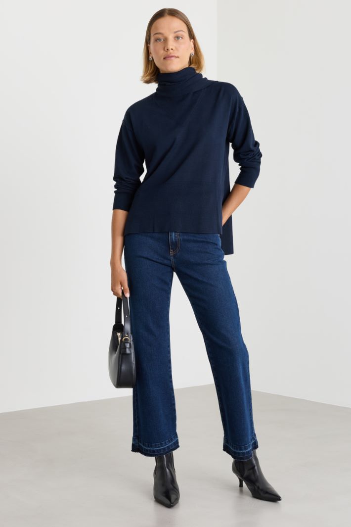 Scarf-neck jumper - BLUE - Intrend