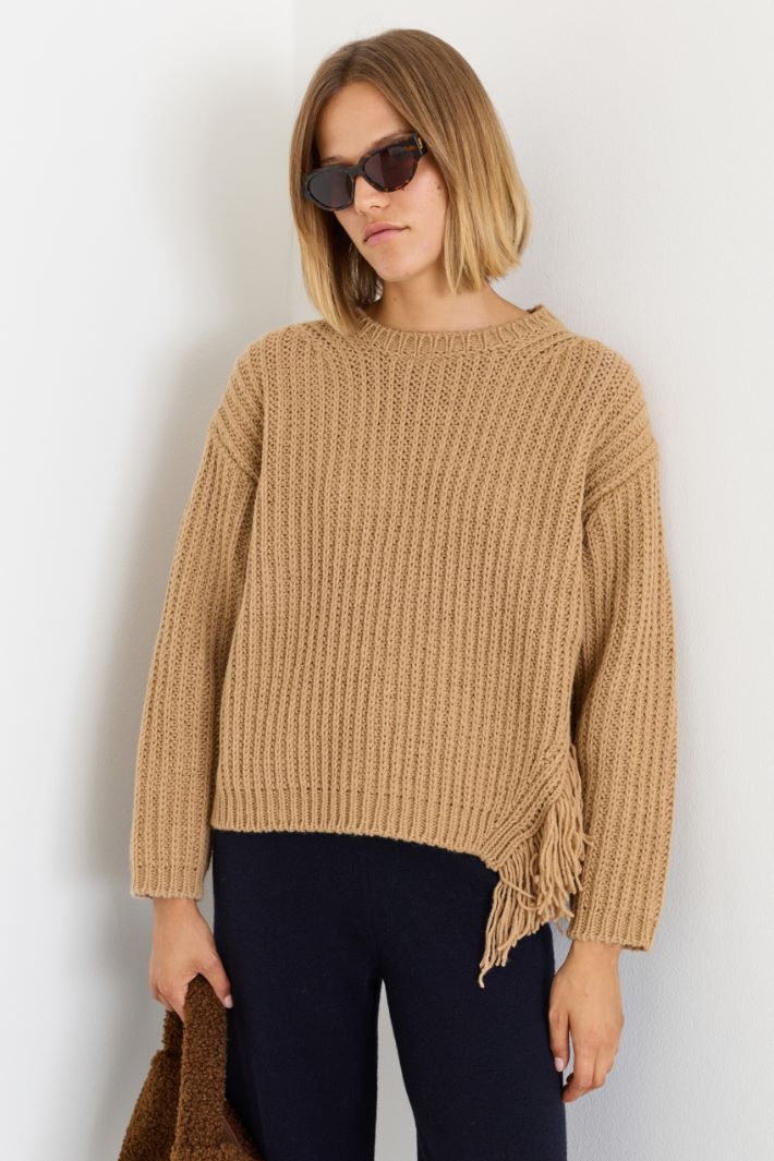 Jumper with Side Fringing - CAMEL - Intrend - 2