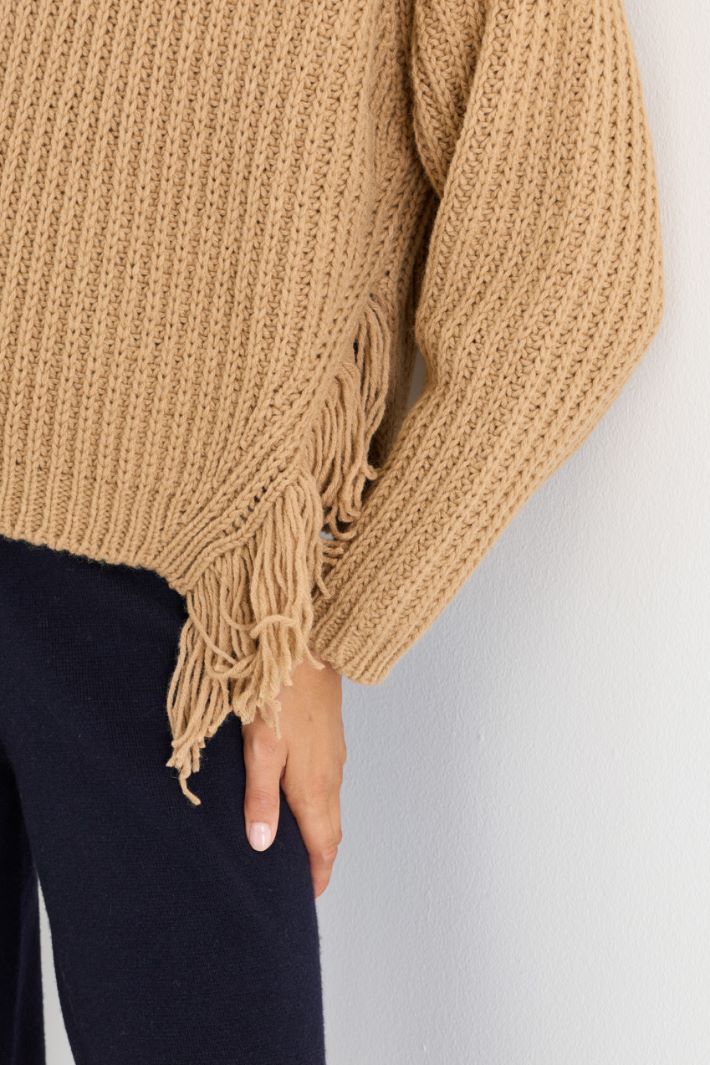 Jumper with Side Fringing - CAMEL - Intrend - 3