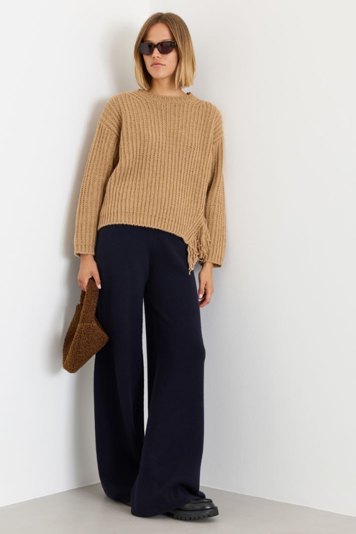 Jumper with Side Fringing - CAMEL - Intrend