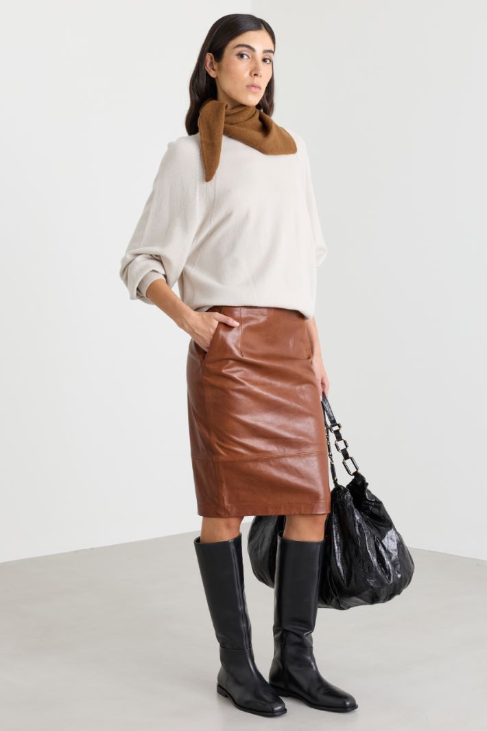 High-waisted straight skirt - BROWN - Intrend