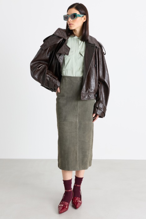 Suede Pencil Skirt with Vent - Intrend
