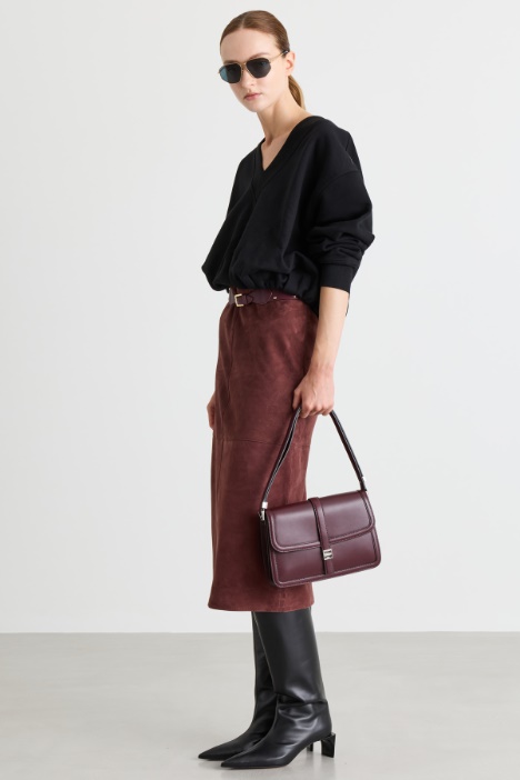 Suede Pencil Skirt with Vent - Intrend