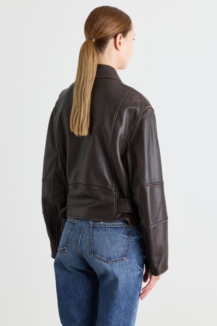 Cropped biker jacket - BROWN - Intrend - 4