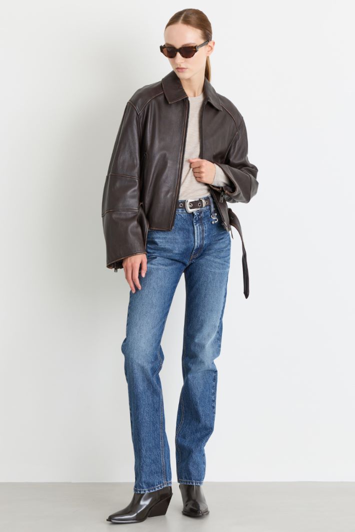 Cropped biker jacket - BROWN - Intrend