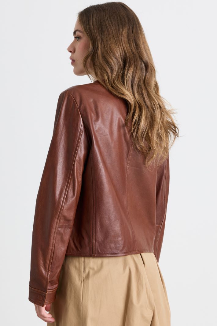 Slim-Fit Leather Jacket - BROWN - Intrend - 4
