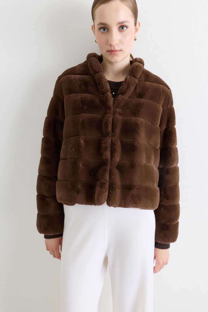 Flared jacket in a soft, warm fabric - BROWN - Intrend - 3