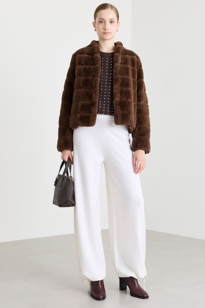 Flared jacket in a soft, warm fabric - BROWN - Intrend