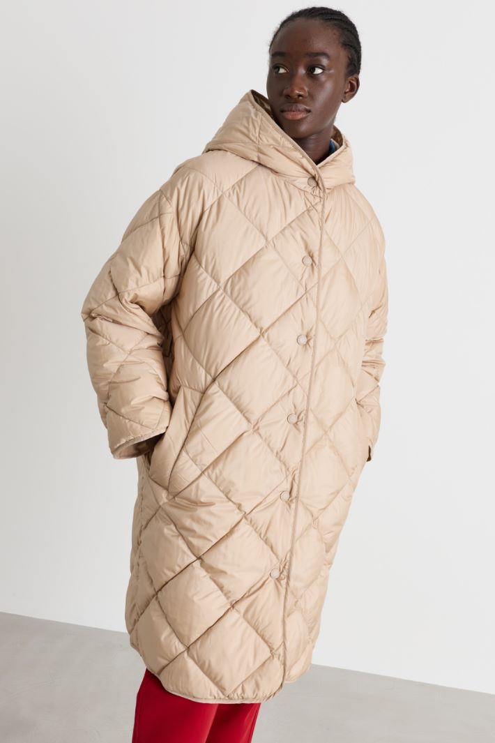 Reversible padded jacket in water-repellent twill - CAMEL - Intrend - 4
