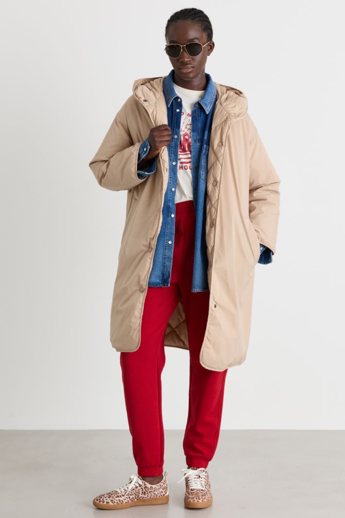 Reversible padded jacket in water-repellent twill - CAMEL - Intrend