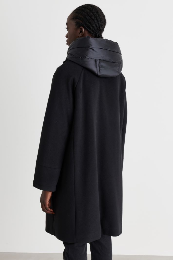 Padded Cloth Coat with Removable Hood - BLACK - Intrend - 5