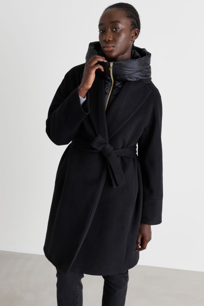 Padded Cloth Coat with Removable Hood - BLACK - Intrend - 2