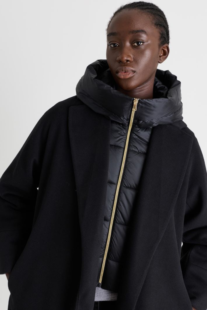 Padded Cloth Coat with Removable Hood - BLACK - Intrend - 3