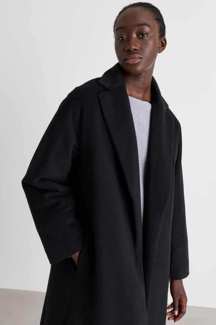 Padded Cloth Coat with Removable Hood - BLACK - Intrend - 4