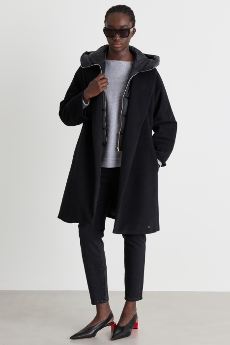 Padded Cloth Coat with Removable Hood - Intrend