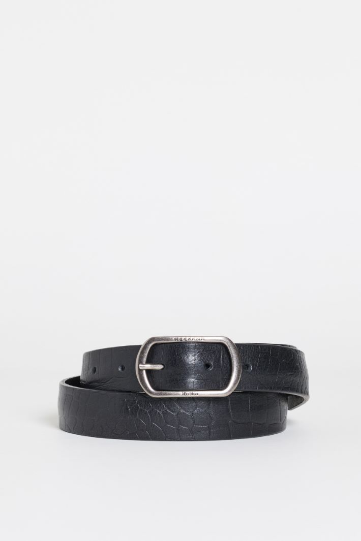 Croc-effect leather belt - BLACK - Intrend