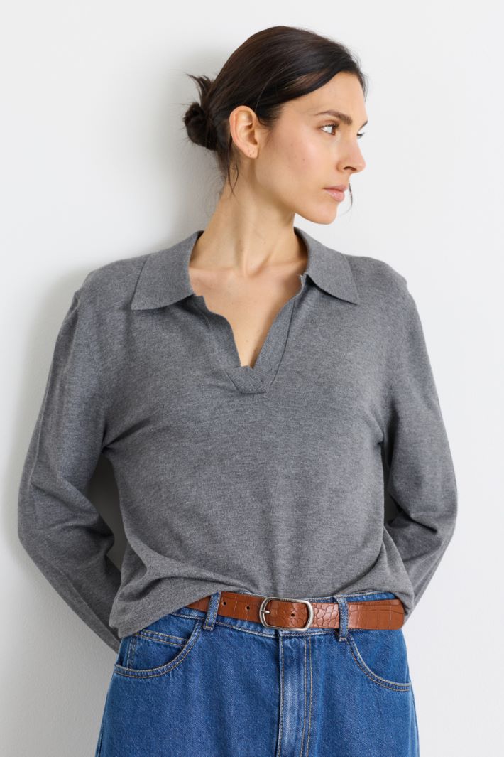 Croc-effect leather belt - BROWN - Intrend - 3