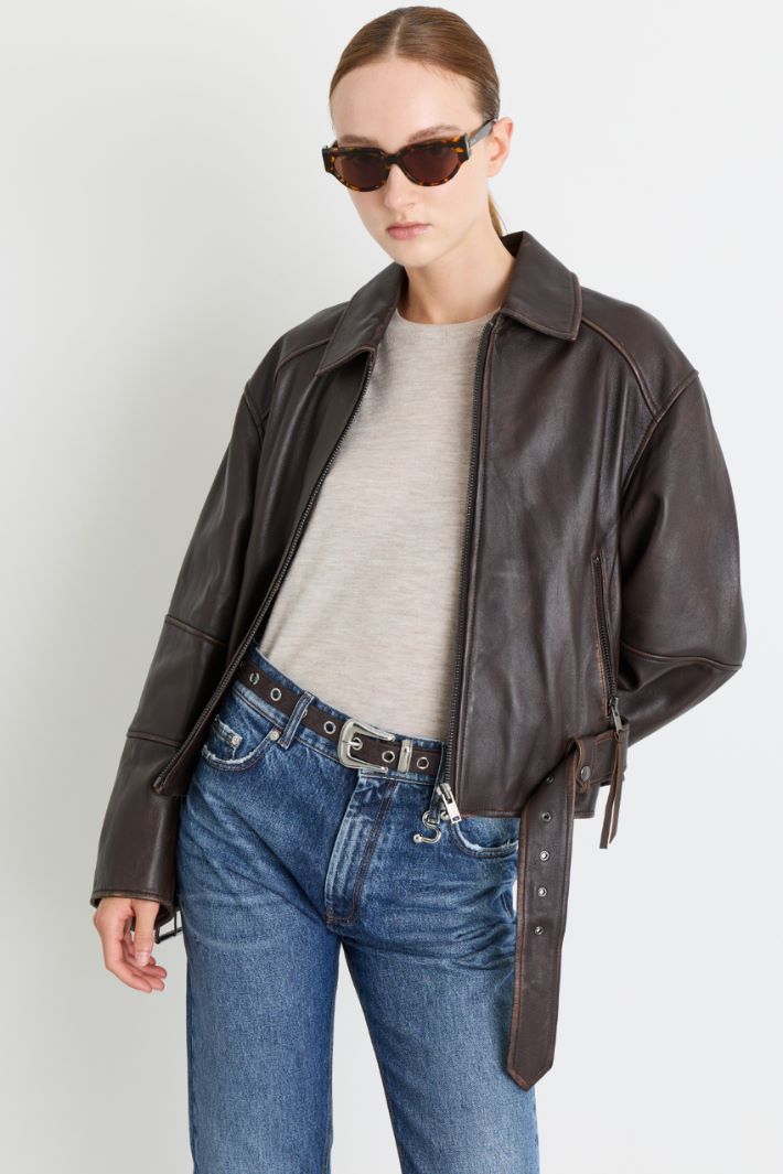 Velvet-Finish Jersey Belt - BROWN - Intrend - 3