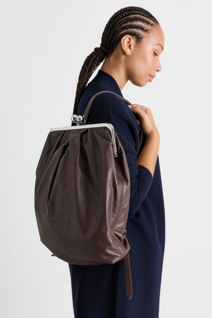 Leather Backpack - BROWN - Intrend - 5