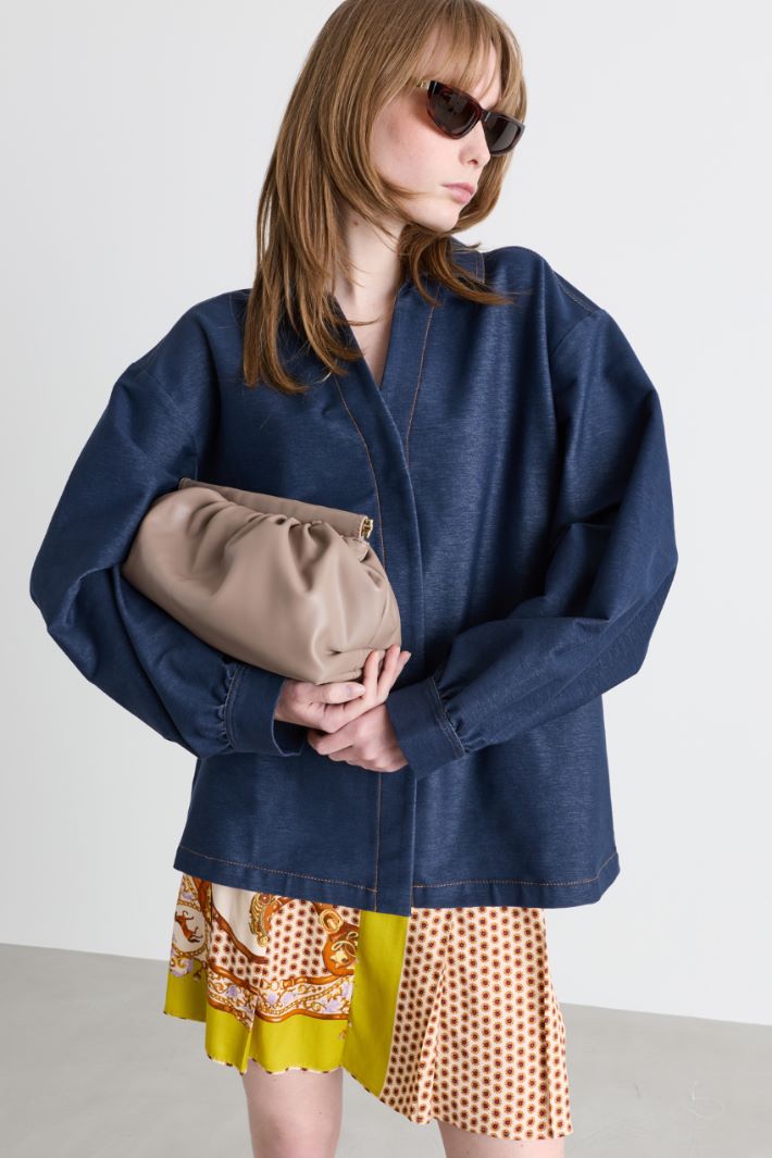 Oversized Coated Jersey Clutch - BEIGE - Intrend - 5
