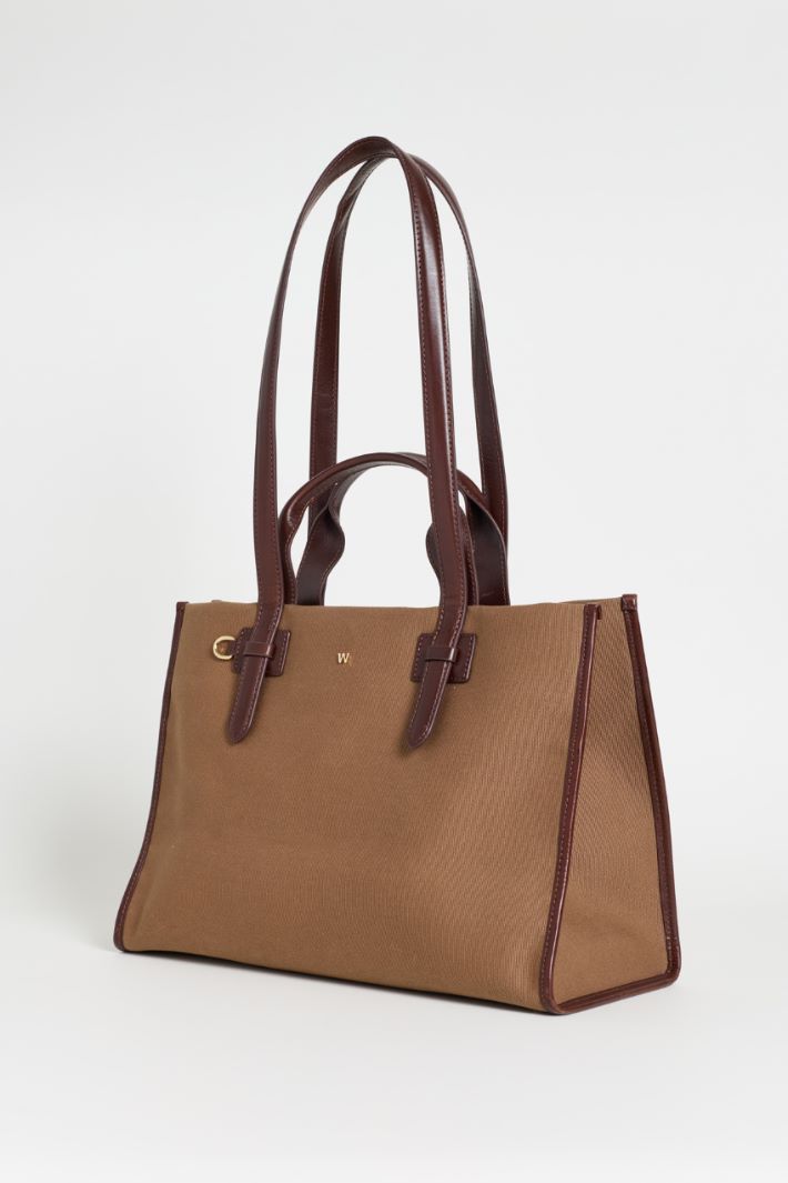 Canvas and leather tote bag - BROWN - Intrend - 2