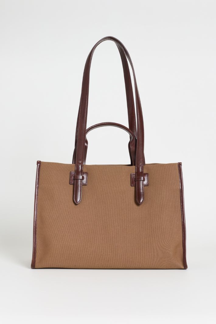 Canvas and leather tote bag - BROWN - Intrend - 3