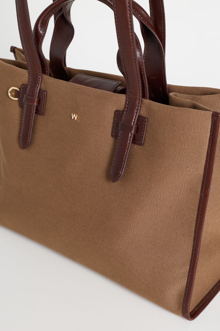 Canvas and leather tote bag - BROWN - Intrend - 4