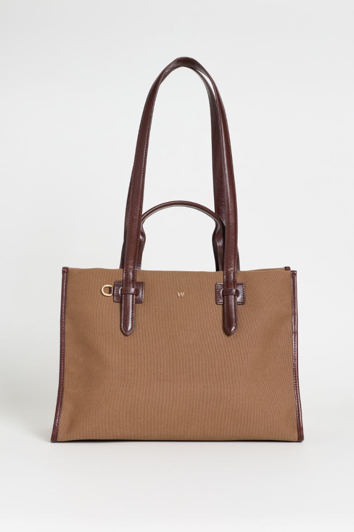 Canvas and leather tote bag - BROWN - Intrend