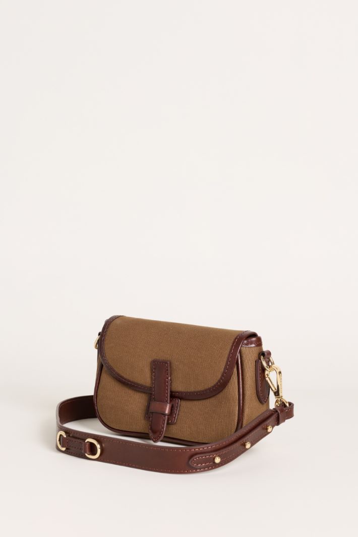 Borsa a tracolla in cotone e pelle - MARRONE - Intrend - 2