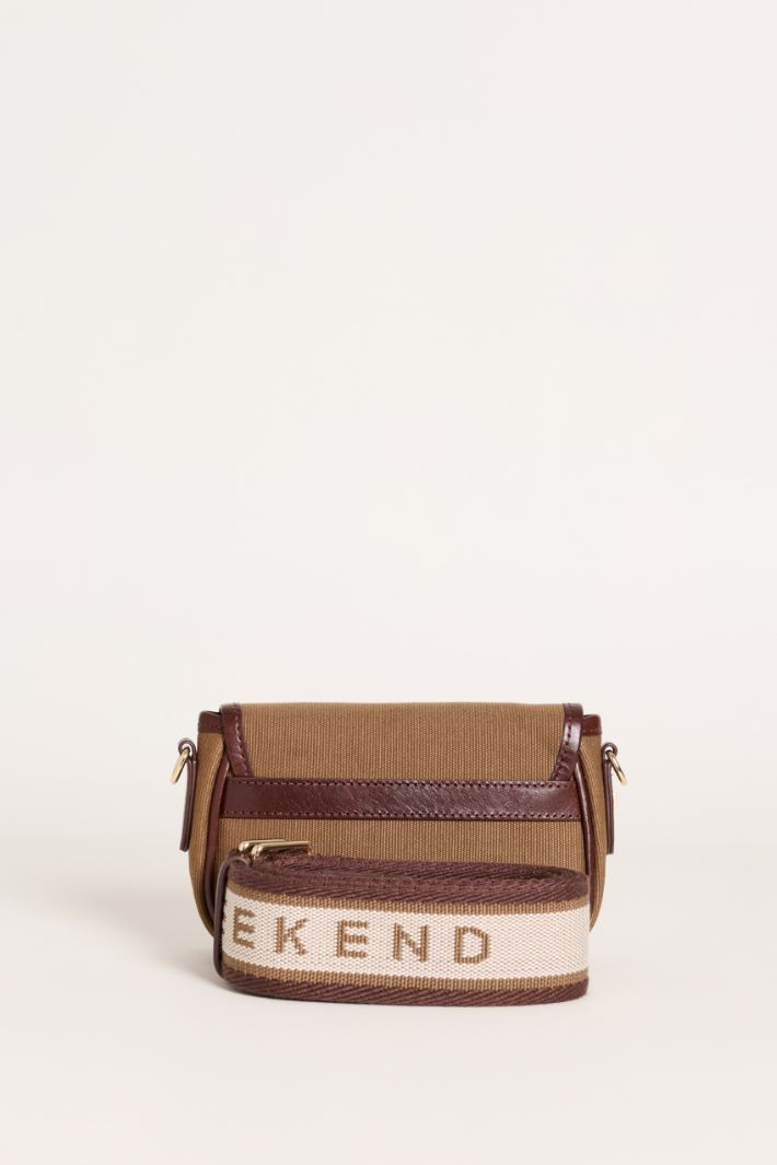 Borsa a tracolla in cotone e pelle - MARRONE - Intrend - 3