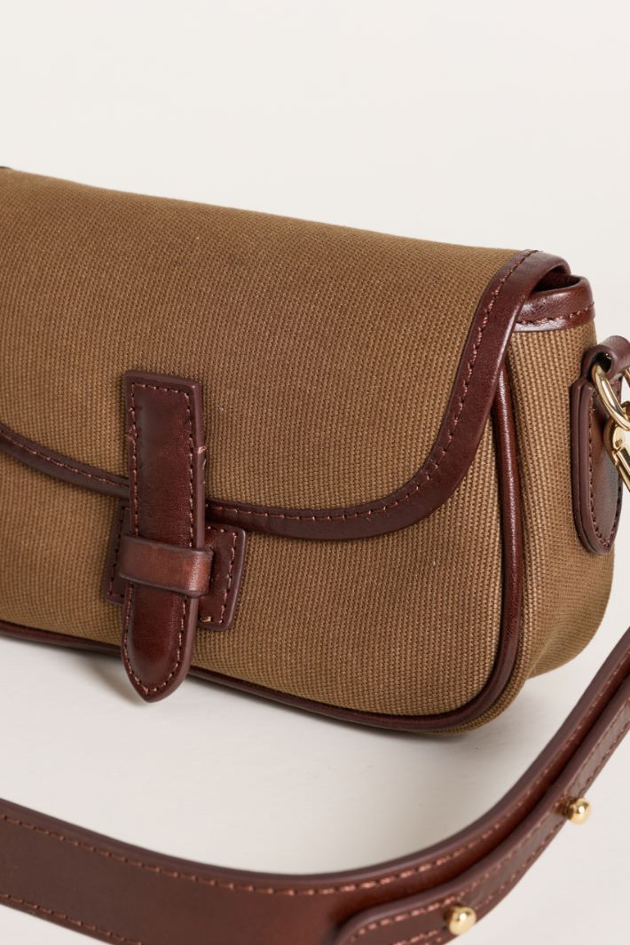 Borsa a tracolla in cotone e pelle - MARRONE - Intrend - 4
